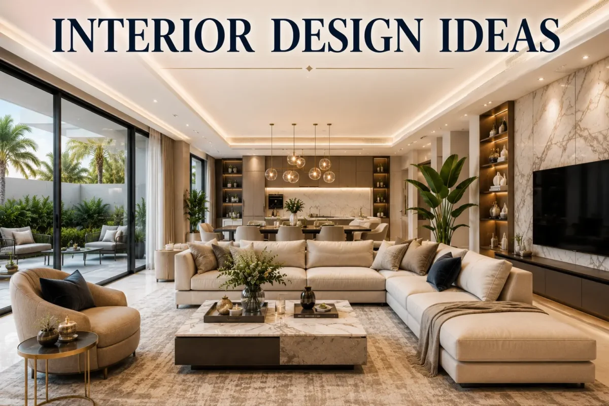 Open-plan living space with natural light in a modern Dubai home