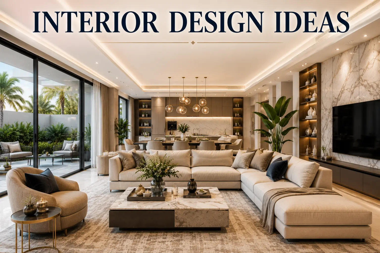 Open-plan living space with natural light in a modern Dubai home