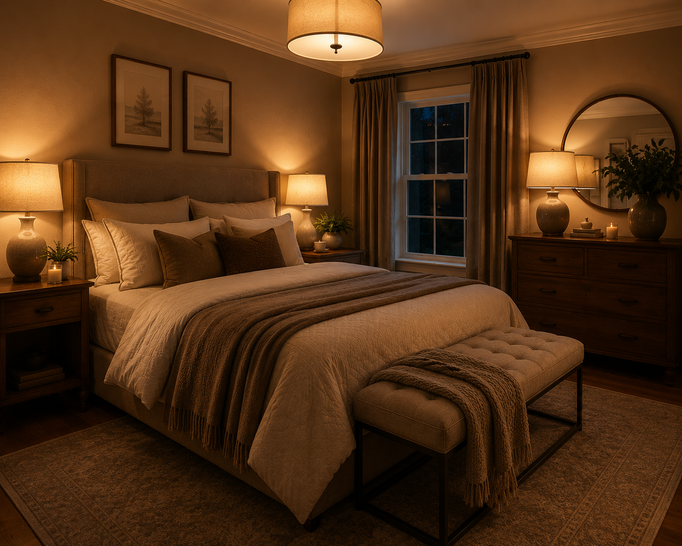 Luxury hotel-inspired bedroom with soft lighting and bespoke furniture in Dubai