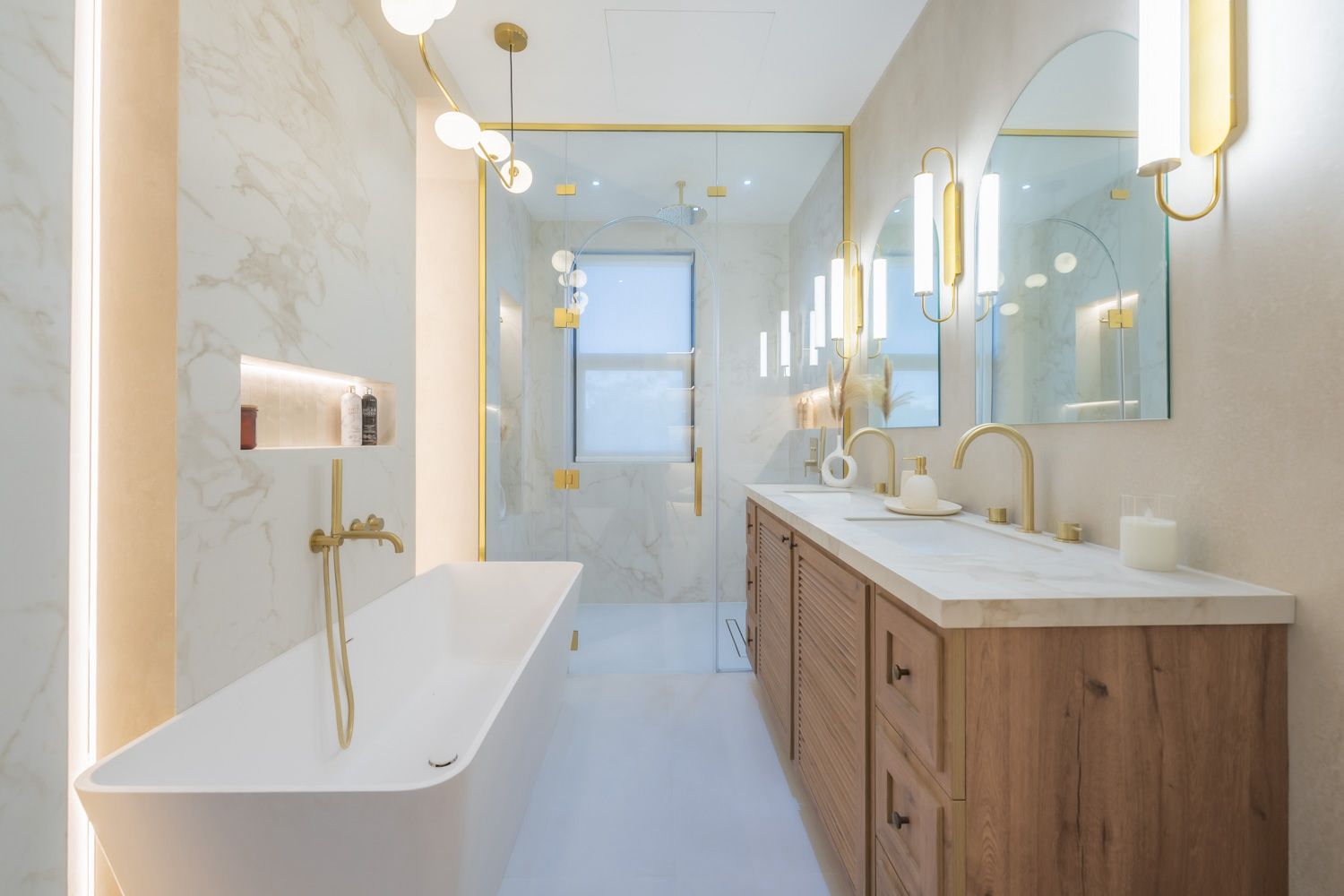 Renovated bathroom with double vanity