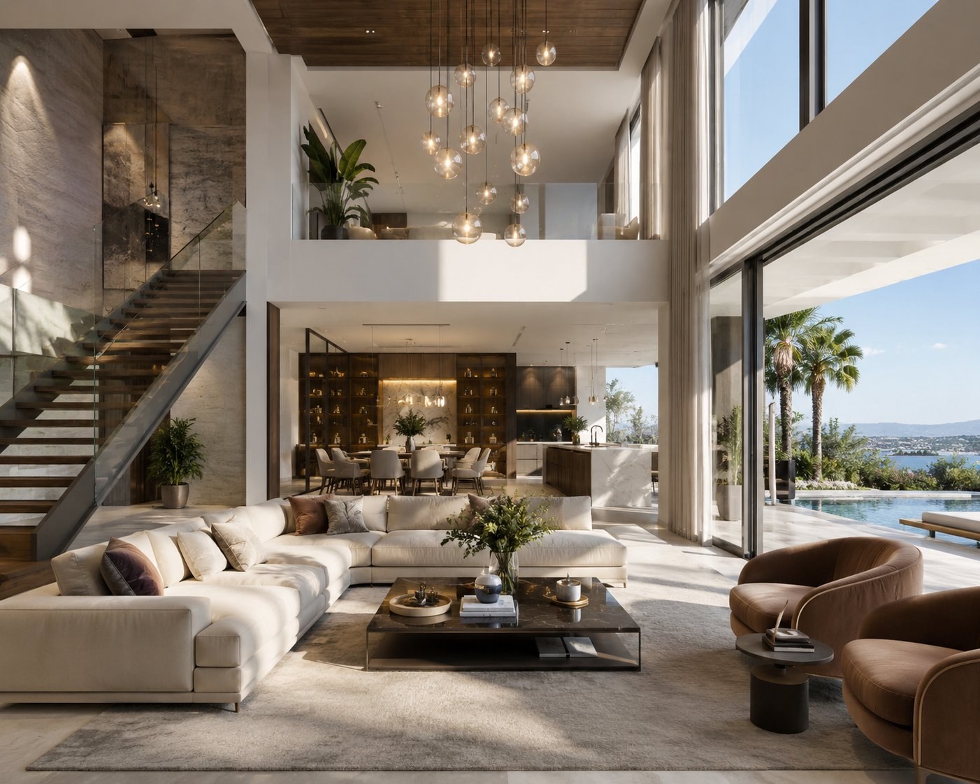Luxury modern villa interior in Dubai with contemporary furniture and natural lighting