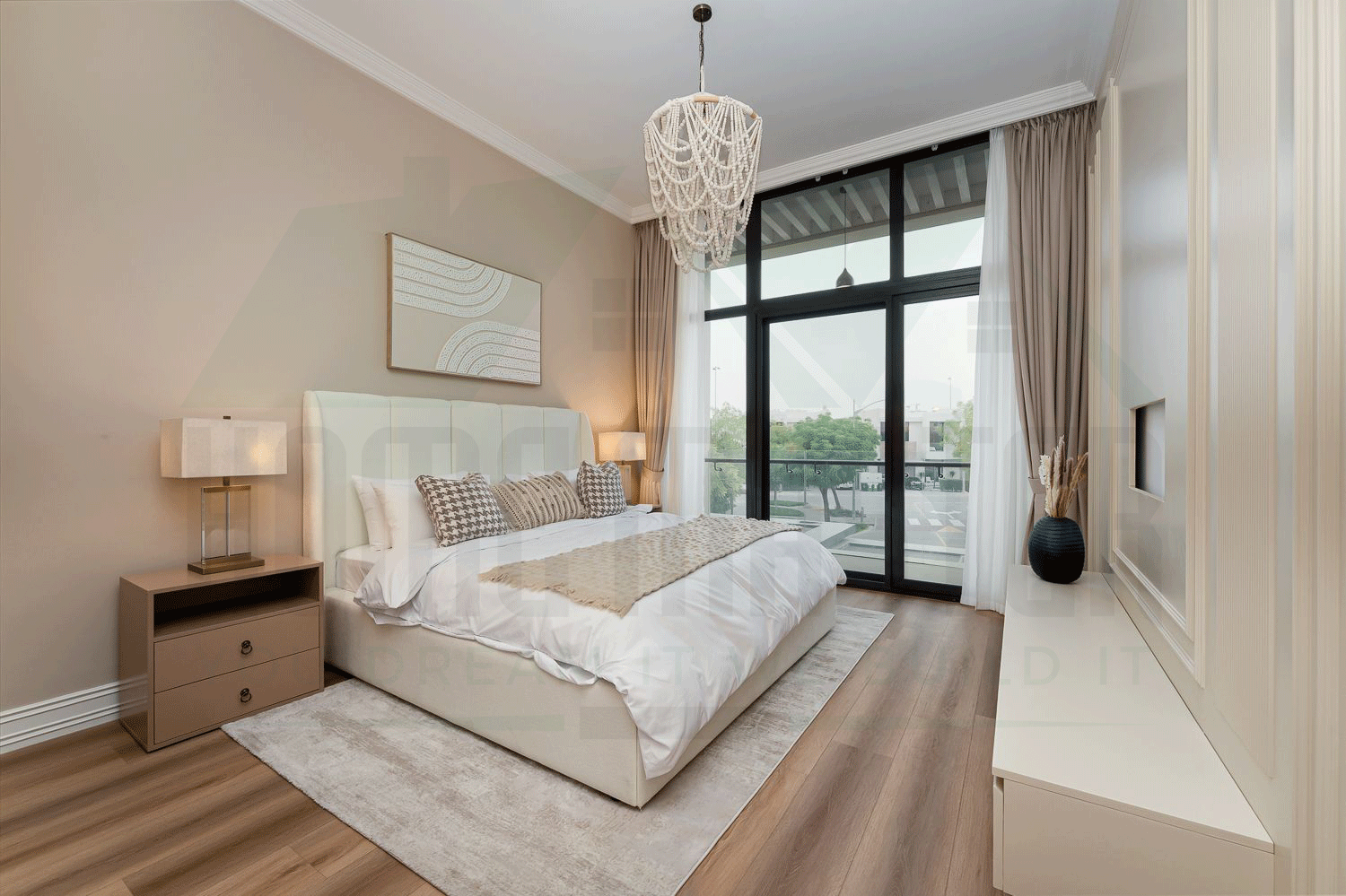 Custom bedroom interior design with built-in wardrobes in Dubai