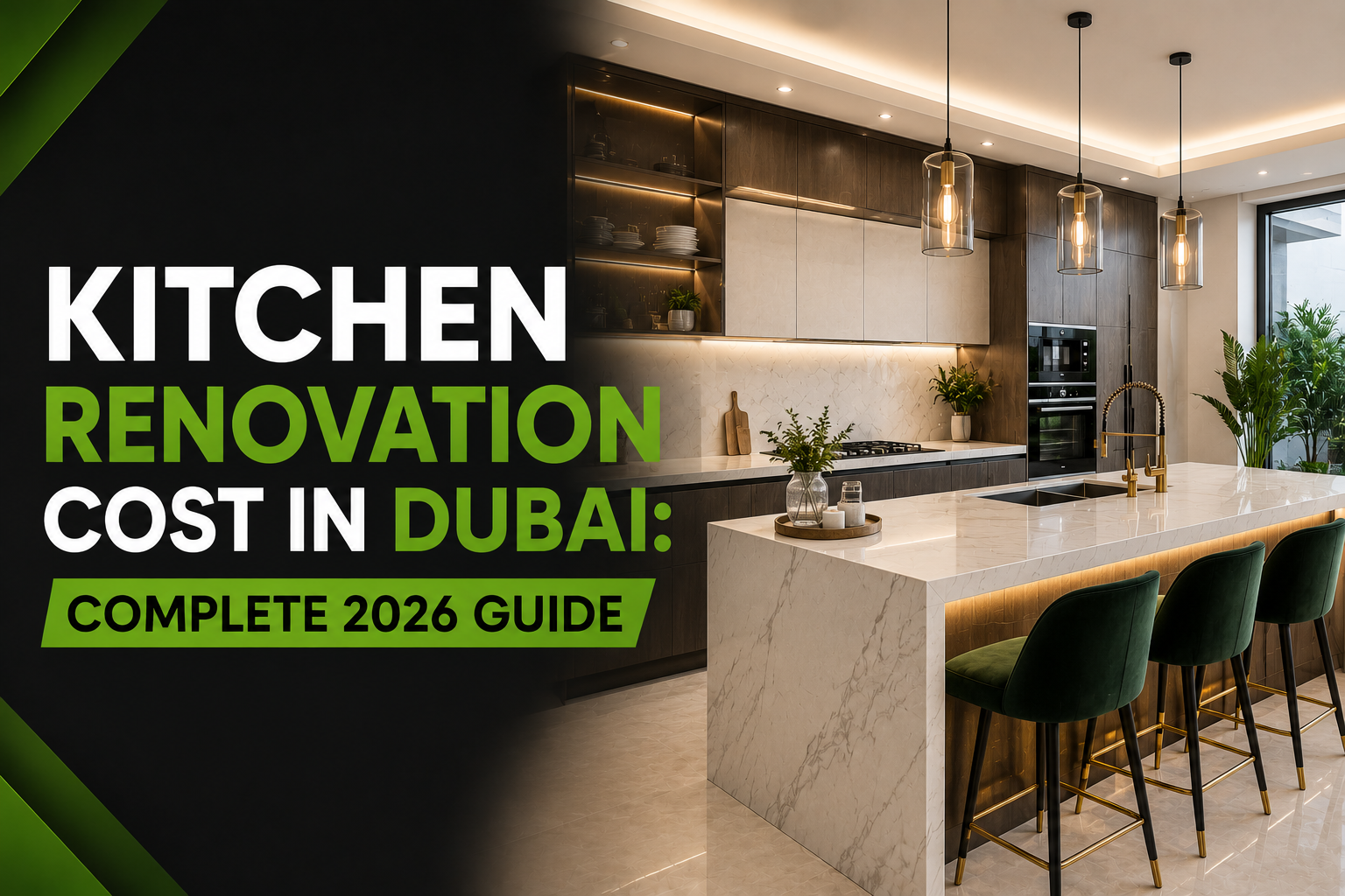 Modern kitchen renovation in Dubai by Home Master Dubai featuring custom cabinets and premium finishes.