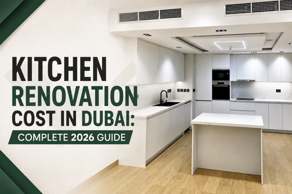Modern kitchen renovation in Dubai by Home Master Dubai featuring custom cabinets and premium finishes.