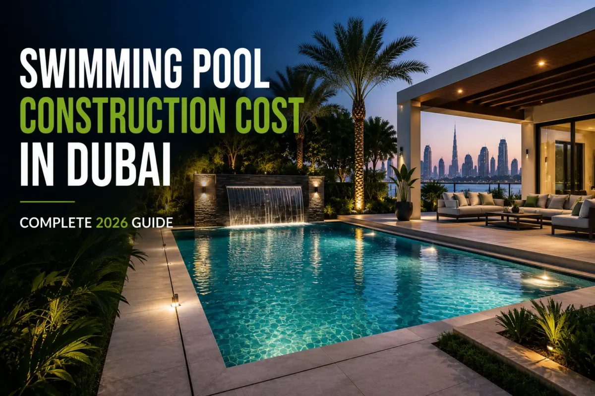 Luxury villa swimming pool showing swimming pool construction cost in Dubai complete 2026 guide