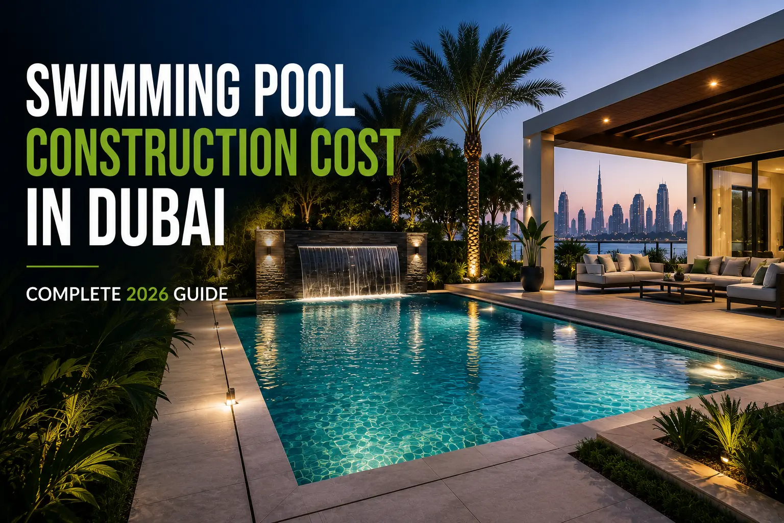 Luxury villa swimming pool showing swimming pool construction cost in Dubai complete 2026 guide