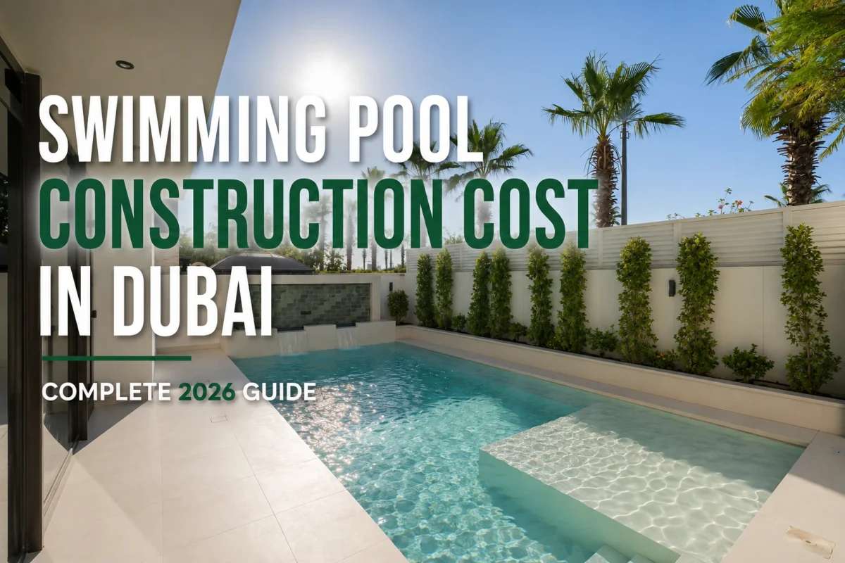 Luxury villa swimming pool showing swimming pool construction cost in Dubai complete 2026 guide