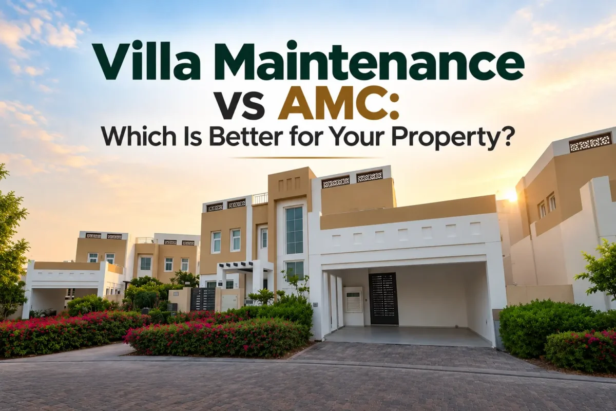 Modern Dubai villa comparing villa maintenance services and annual maintenance contracts